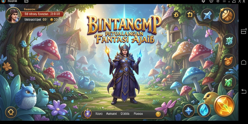 Screenshot utama gameplay RPG BINTANGMPO menampilkan petualangan epik di dunia fantasi.