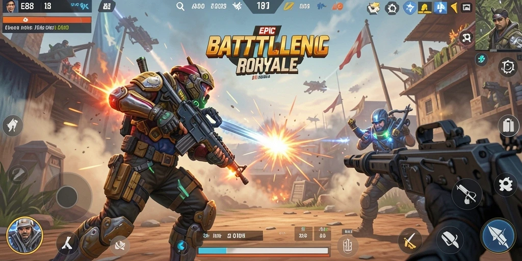 Screenshot utama E88 menampilkan aksi seru dalam gameplay Battle Royale.