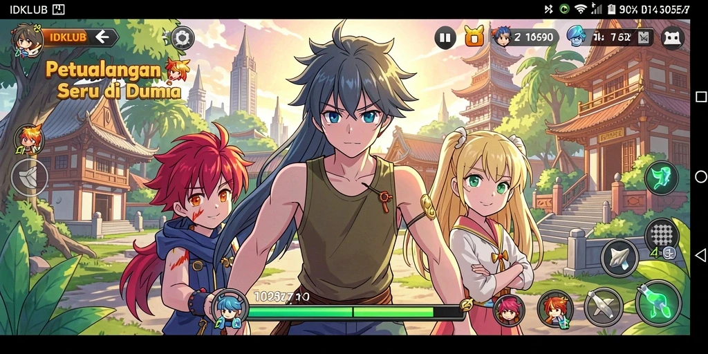 Tampilan gameplay seru IDKLUB dengan karakter anime favorit.