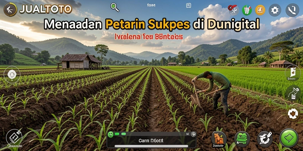 Screenshot gameplay JUALTOTO menunjukkan ladang yang subur dan aktif.