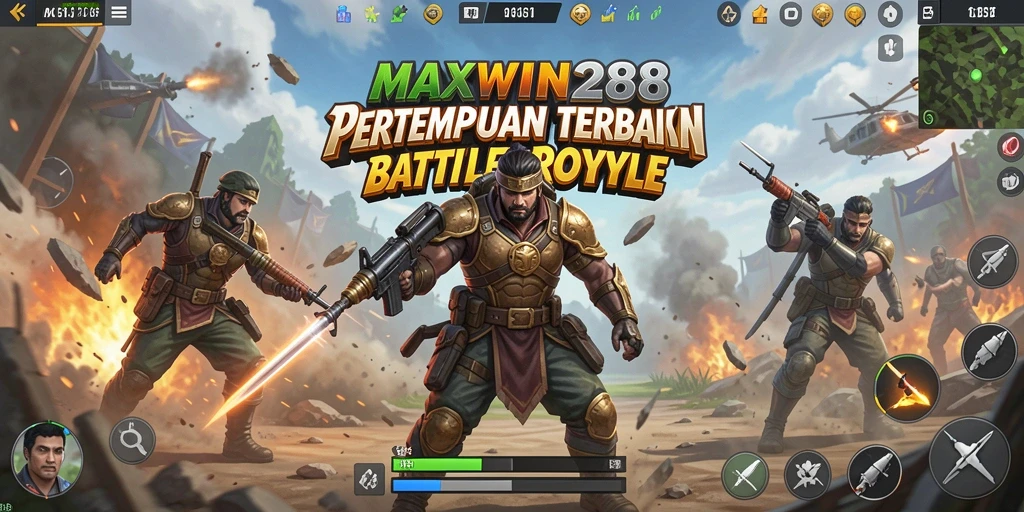 Tampilan gameplay seru dari MAXWIN288 di medan tempur Battle Royale.