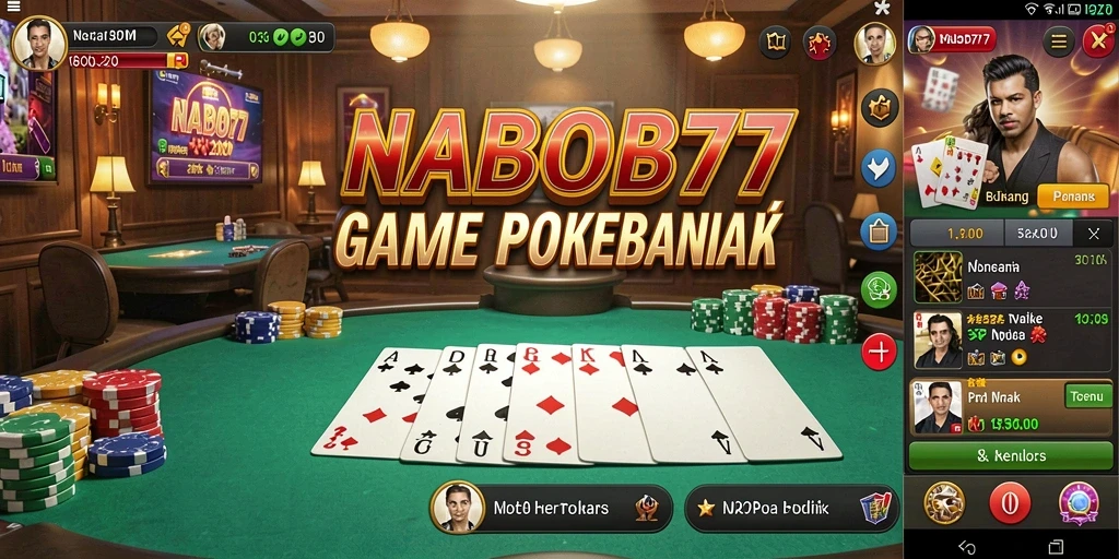 Tangkapan layar menunjukkan gameplay seru di NABOB77 dengan pemain bertanding di meja poker.