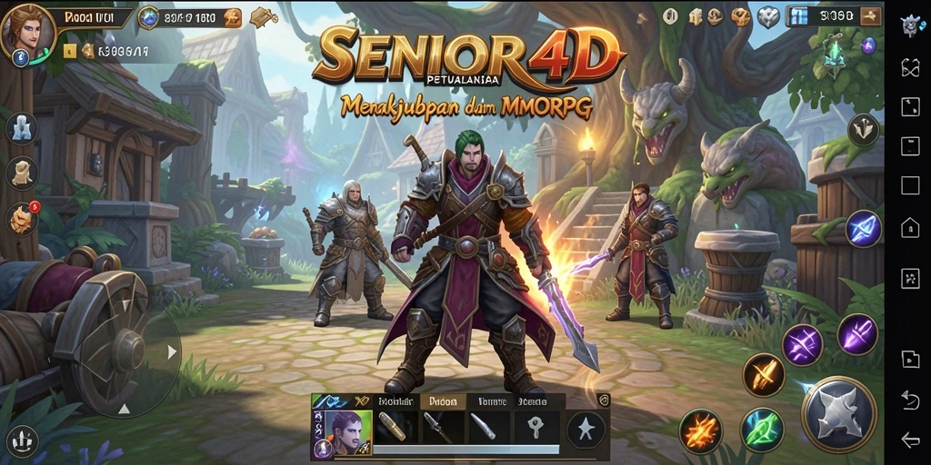 Tangkapan layar utama SENIOR4D menunjukkan aksi seru dalam dunia MMORPG.