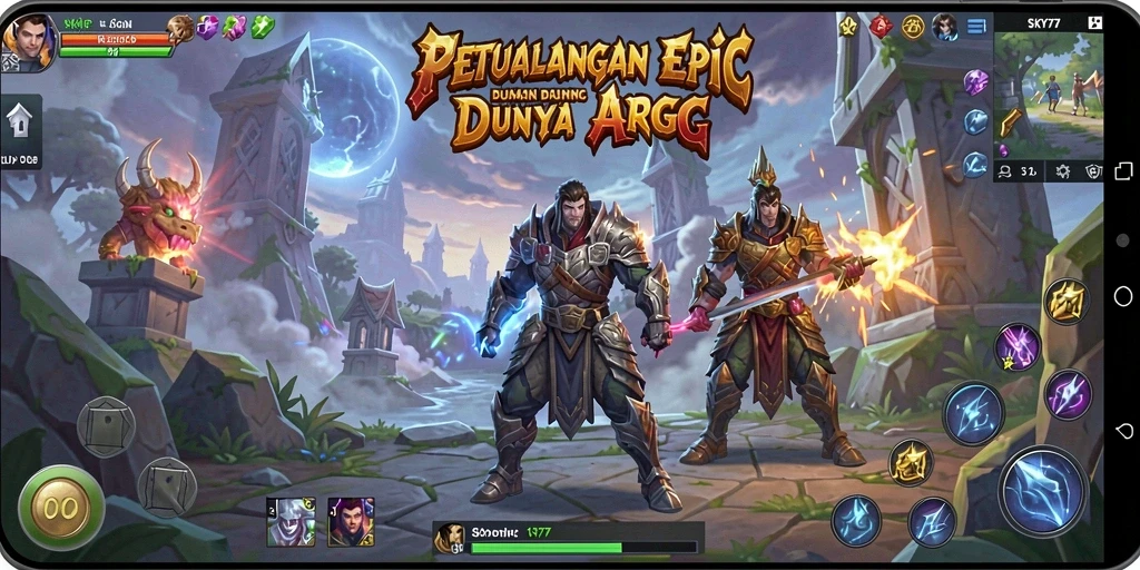 Tampilan screenshot utama SKY77 menunjukkan aksi pertarungan yang seru dalam dunia ARPG.