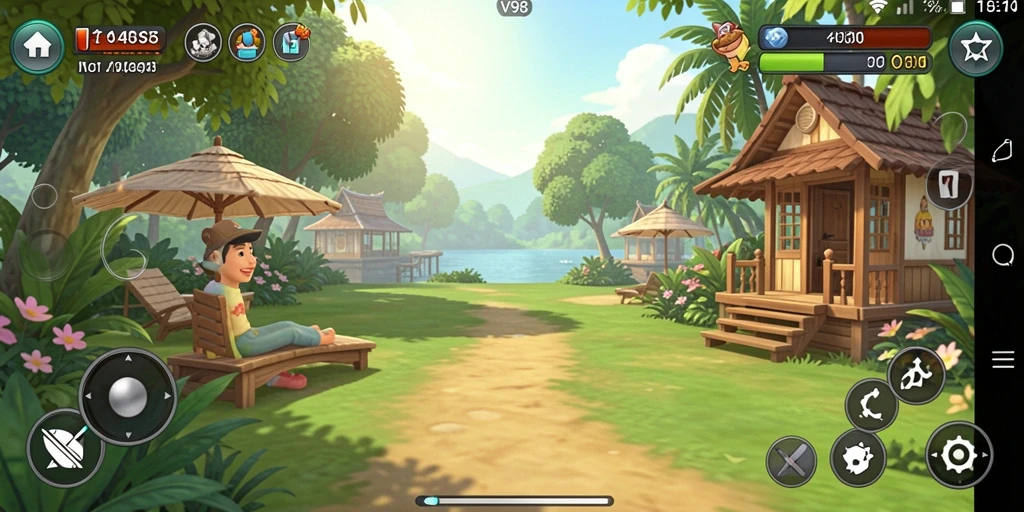 Tampilan gameplay V98 yang penuh warna dan menarik.